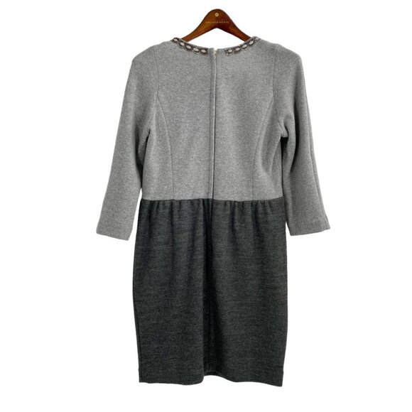 Sandro Gray Wool Cashmere Blend Long Sleeve Dress Womens 8 Embellished Neckline - Picture 3 of 13